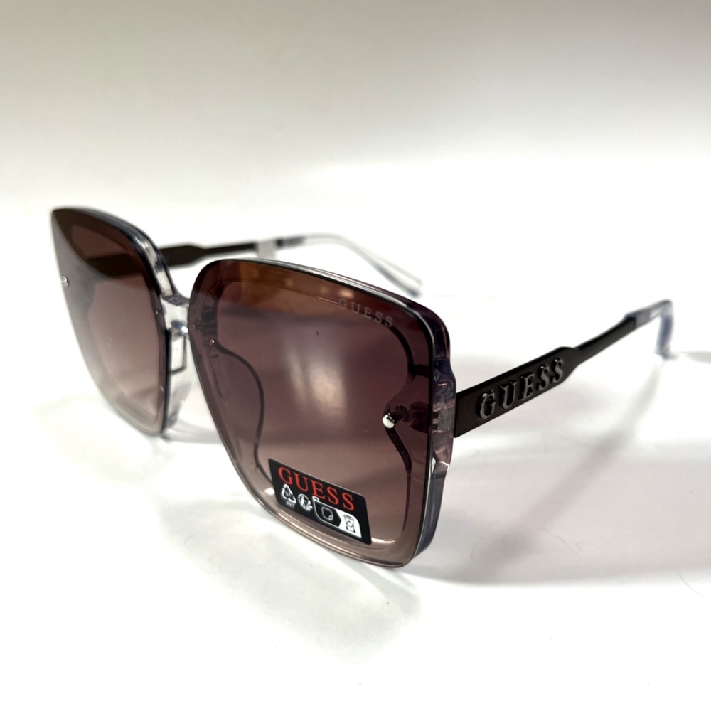 GUESS Oversized Square Sunglasses GO00093 Rimless Acetate Gunmetal Brown